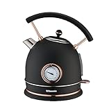Tro Elektrischer Wasserkocher, 1,8 l, Edelstahl, 3 kW, schnelles Boiling, Temperaturregler, LED-Licht, Auto Shut-Off, für Zuhause, Küche, Büro, Luxurious Hotel (Matt Finish Black and Rose Gold)