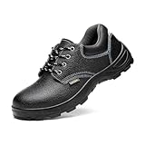 JHYUUKAU Sicherheitsstiefel Herren Stahlkappe Arbeitsschuhe Knöchelhoch Leder Sicherheitsschuhe,Schwarz,41 EU