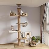 Mekidulu Kratzbaum deckenspanner,Raumkapsel,Katzenhängematte, Vollständig mit Sisalseil umwickelt,Breite von 11CM,Kratzbaum deckenhoch (240～250CM,265-275CM) hoher Katzenbaum