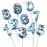Verkelly Geburtstagskerzen, Geburtstagskerzen, Zahlenkerzen, Zahl 0–9, Glitzer, Kuchendekoration, Blau, 10 Stück