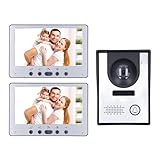 Cosiki Video-Gegensprechanlage mit Wasserdichter Türklingel, 2-Wege-Gespräch, Klarem Bild, Fernentriegelung, Video-Gegensprechanlage mit 2 Monitoren für die Wohnung (EU-Stecker AC100