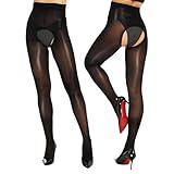 Yilanmy Glanz Strumpfhose Ouvert Für Damen Sexy Strumpfhose Offen Schritt Glänzend Tanzstrumpfhose 2 Paar (Schwarz, L-XL)