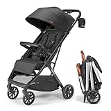 Bombi Bebee V2 leichter Kinderwagen – erstklassiges veganes Leder, einhändig faltbar, unendliche Neigung, Rahmen aus Flugzeugaluminium, XXL-Baldachin und reichlich Stauraum – Onyx