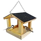 STAFECO Vogelfutterhaus zum Aufhängen für Kleinvögel Vogelhaus Balkon wetterfest Futterhaus Handarbeit Gartenvögel im Garten Balkonhalterung balkongeländer Vogelfutterspender (Naturholz)