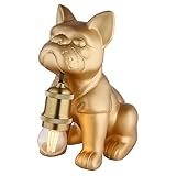 GLOBO LED Tischleuchte Hund Keramik Beistellleuchte Keramik gold Nachttischlampe, Tierfigur, Metall, 6,5W 806Lm warmweiß, LxBxH 19,5x12,5x24 cm