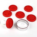 Bäcker & Lecker Keksstempel Weihnachten Set Plätzchenstempel Ausstechform rund mit Stempelgriff Ausstechring und 6 Prägemotiven für Fondant Keks Dekorationen