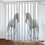 Blickdichte Vorhänge Mit Motiv 3D Einfaches Weißes Tier Pferd Kinder Gardinen Ösen Gardine Thermo 280x160 cm Schlafzimmer Kinderzimmer Vorhange Dekoratives Muster, Verdunklungsvorhänge