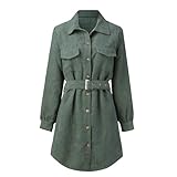 Rtdgcv Cordkleid Damen Herbstkleid Knielang Freizeitkleid Mit Bindegürtel Blusenkleid Langarm Winter Shirtkleid Freizeitkleider in Hemdblusen-Optik