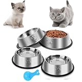 Katzennapf, Futternapf , 4 Stück Katzennäpfe rutschfest Napf Set, Fressnapf Katze aus Edelstahl Futterschüssel , Wasser Fütterung Schüssel