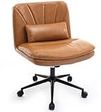 IUXPAM Bürostuhl ohne Armlehnen, Lesestuhl mit breiter Sitzfläche, höhenverstellbarer Drehstuhl mit Rollen, Schreibtischstuhl mit Lendenkissen, Bürostuhl für Zuhause, Büro oder Schlafzimmer, PU-Braun
