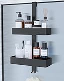 Kitsure Duschregal ohne Bohren - 2-stöckiges Duschablage, rostfrei & vielseitig Duschablage ohne Bohren, praktisches Duschregal für Shampoo, Handtuch & Abzieher, 29,1 x 11,2 x 5,1cm, Schwarz