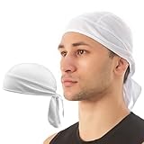 Bandana Herren,Durag Men Sonnenschutz Sommer Piraten Kopfbedeckung,Damen Fahrrad Sports Mütze Piratentuch Kopftücher für erwachsene Sport Wandern Pirat Motorrad Kopf Mit Bandanas Kopftuch(weiß)