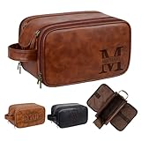 Fasinheaco Personalisierte Reise-Kulturbeutel für Herren – großes Rasierset, wasserabweisend, Badezimmer-Organizer, Kosmetiktasche, Valentinstagsgeschenk, Rotbraun, Modern