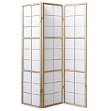 Homestyle4u 279, Paravent Raumteiler 3 teilig, Holz Natur Reispapier Weiß Raumtrenner Sichtschutz Höhe 175 cm