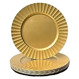 UOEKCS Goldene Platzteller, runde Teller-Ladegeräte mit gewelltem gewelltem Rand, Kunststoff-Teller-Ladegerät für Speiseteller, Tischsets, Dekoration, Tischdekoration, 33 cm, 6 Stück