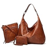 Pahajim Handtasche Damen Leder Handtaschen Set mit Geldbörse Shopper Tasche Damen Groß Hobo Umhängetasche Damen für Arbeit Einkaufen(Braun)