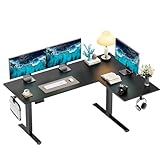 HUANUO L-förmiger Stehpult, 180,3 x 121,9 cm, Doppelmotor-Eckschreibtisch, elektrisch, höhenverstellbar, Computertisch mit Kabelwanne & 3 voreingestellten Höhen, erhöhender Schreibtisch für Heimbüro,