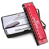 Conjurer Blues Mundharmonika C-Dur Anfänger& Kinder Blues Harp C 10-Loch Diatonische Harmonika Instrument Muntamonika mit hochwertigen Messing Stimmzungen und Hervorragender Klang, 1001 C Dur, Rot