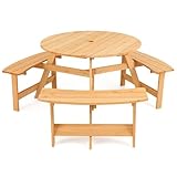 COSTWAY Kindersitzgruppe, Kinder Picknicktisch mit Bänke & Schirmloch, Kindersitzgarnitur aus Holz, Sitzgarnitur, Sitzgruppe Outdoor, Gartenmöbel für Garten, Hinterhof, Terrasse, Natur