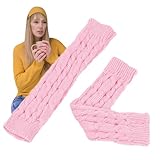 Lange Handschuhe ohne Finger – Armwärmer, Ellenbogenlänge, Winter, Daumenlochhandschuhe aus Stretch-Strick | weiche langärmlige Handdecken für Frauen und Männer, L, Rosa, Se référer au descriptif