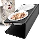Vikcvcsc Katzennapf Erhöht - 2X Fressnapf Katze aus Keramik mit Metall Ständer - Futterstation Katzen Erhöht - Katzen Napfset für Katzen Hunde Welpe Futter und Wasser