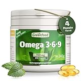 Omega 3-6-9, 700 mg, hochdosiert, 240 Softgel-Kapseln - reich an EPA, DHA. Gut für Herz, Kreislauf und die Cholesterinwerte. OHNE künstliche Zusätze. Ohne Gentechnik.