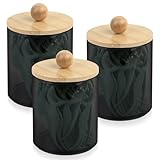 3 Stück Wattestäbchen Behälter, Wattepadspender, Wattepads Aufbewahrung Spender Halter, Wattepads Behälter mit Deckel, schwarze Apothekergläser für Kosmetik Badezimmer Organizer Schminktisch Zubehör