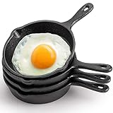 Hiceeden 4 Stück Mini-Gusseisen-Bratpfannen, 10cm kleine Bratpfannen mit doppelten Ausgießern für Herd, Backofen, Grillsicher, Innen- und Außenbereich, antihaftbeschichtet