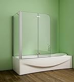 Aica Sanitär Badewannenaufsatz Eck Duschwand Badewanne 2-tlg.Faltwand mit Seitewand 6mm Nano Glas H140cm,100x70cm