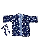 Japanischer Chiffon-Kimono-Robe für Damen, Teenager, niedlicher Katzendruck, 3/4-Ärmel, Cardigan, Anime, Cosplay-Kostüm, lockeres Oberteil, Marineblau, EinheitsgröÃŸe