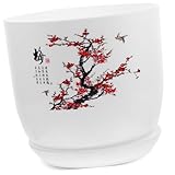 PAMINGONO Großer Resin Blumentopf mit Untersetzer Chinesischer Stil Pflanzkübel für Zimmerpflanzen und Sukkulenten Dekorativer Garten Blumentopf mit Zartem Muster Robust und Elegant