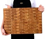 B4K® Schneidebrett aus Eiche Stirnholz 60 × 40 × 4 cm – Massiver Hackblock | Antibakterielles Hirnholzbrett mit Griffen & Silikonfüßen | Perfekt für Küche, Fleisch & BBQ