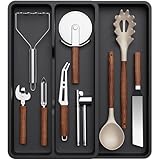Lifewit Besteckkasten für Schubladen, Küchenutensilienhalter erweiterbar auf 36,5 cm, Schmale Schubladen Organizer Küche Tiefe 40 cm, Kunststoff Utensilienständer für Spatel/Messer/Löffel, Schwarz