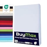 Buymax® Spannbettlaken 90x200cm Baumwolle 100% Spannbetttuch Bettlaken Jersey, Matratzenhöhe bis 25 cm, Farbe Weiß