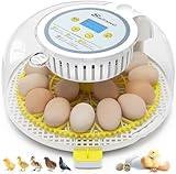 Sailnovo 18 Eier Brutautomat Vollautomatisch- Display ℉, Schlüpftage, Feuchtigkeitsstufe, Automatisches Drehen & Stoppen, Eierkerze - 360° Ansicht Geflügel Brutkasten zum Schlüpfen（Gelb）