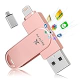 USB Stick für iPhone 256GB,MFi-zertifizierter,Xaytrre Memory Stick 3 in 1,Speicherstick USB 3.0,Photostick,Fotostick,Flash Drive für iOS,iPad,OTG Android Handy,Laptop,Pc(Rosa)