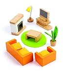 Hape Puppenhaus-Wohnzimmer aus Holz, kompatibel mit Allen gänigen Puppenhäusern, ab 3 Jahren