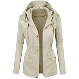 Damen Parka Leichter für, Frühlings- und Sommerjacke mit Kapuze, Damen-Outdoor-Mantel, Reisen, Wandern und Gehen, Durchgehender Reißverschluss, Außenmaterial aus Baumwoll-Twill (Khaki, M)