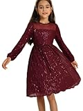 Mädchen Kleider Prinzessin Festliches 140 Kinderkleid 146 Pailletten Party Weihnachten Hochzeit Geburtstag Ballkleid Blumenmädchen Langarm Elegant A-line Crew Neck Rot 10-11 Jahre