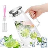 VFANDV 1.8 Liter Glas Krug Karaffe, Glas Karaffe mit Versiegeltem Deckel, Glaskaraffe für Heißes/Kaltes Wasser, Eistee, Milch, Kaffee, Wasser Eistee Wein