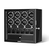 DUKWIN Uhrenbeweger für 2/4/6/8 Automatikuhren, abschließbar, super leiser Motor mit Hochglanz-Klavierlack-Finish, integrierte Beleuchtung, Uhrenbeweger aus Kohlefaser für 8 Uhren