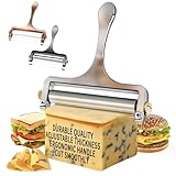 TOPULORS Edelstahl-Käseschneider mit Draht – Handlicher käsehobel für Mozzarella, Cheddar, Gruyère – inkl. 1 Ersatzdraht – Verstellbare Schnittdicke für Käseblöcke (Silber)