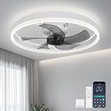 Oraymin Deckenventilator mit Beleuchtung mit App und Fernbedienung Steuerbar, 55W Reversible Deckenlampe mit Ventilator Dimmbar, Modern Deckenventilator für Schlafzimmer Wohnzimmer, 50CM