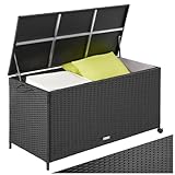 tectake® Poly Rattan Gartenbox wetterfest, outdoor Box mit Deckel, Auflagenbox, rollbar, Aufbewahrungsbox für Garten, Terrasse und Balkon, 117 x 54 x 64 cm, 297l - schwarz
