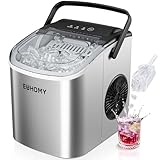 EUHOMY Countertop Ice Maker Maschine mit Griff, 26 lbs in 24 Stunden, 9 Eiswürfel bereit in 6 Minuten, Auto-Cleaning Portable Ice Maker mit Basketball und Scoop, für Zuhause/Küche/Camping/RV. (Silber)