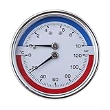 Duale Anzeige für Heizungskessel, Temperatur- und Manometer, 0-120 °C, für Fußbodenheizungen, mit klarem, gut ablesbarem Zifferblatt, 60 mm (G1/4)