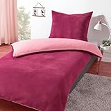 heimtexland Teddy Flanell Wende Bettwäsche Set I Winter Bettbezug I kuschelig weich und warm I Kopfkissen 80x80 I Bettdecke 135x200 I Cashmere Touch Geschenkidee Weihnachten Typ751 Malve