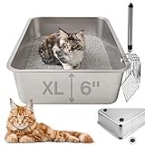 Katzentoilette aus Edelstahl mit Schaufel, XL High Side Katzen Toilette Metall Kätzchen Katzentoilette, Haustierreinigungswerkzeug für große und kleine Katzen, Kaninchen, spritzwassergeschützt und