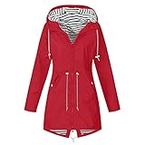 Komiseup Regenjacke Damen Wasserdicht Atmungsaktiv Softshelljacke Elegant Einfarbig Regenmantel Outdoor Leichte Sommerjacke Große Größen Lang Übergangsjacke mit Kapuze Gefüttert Funktionsjacke S-5XL