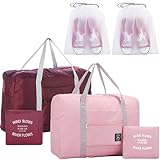 Reisetasche, Tragetasche, Tragetasche, Nylon, leicht, faltbar, wasserabweisend, Sport, Gym, Duffle Weekender über Nacht, Pink+Rot, Simplicity